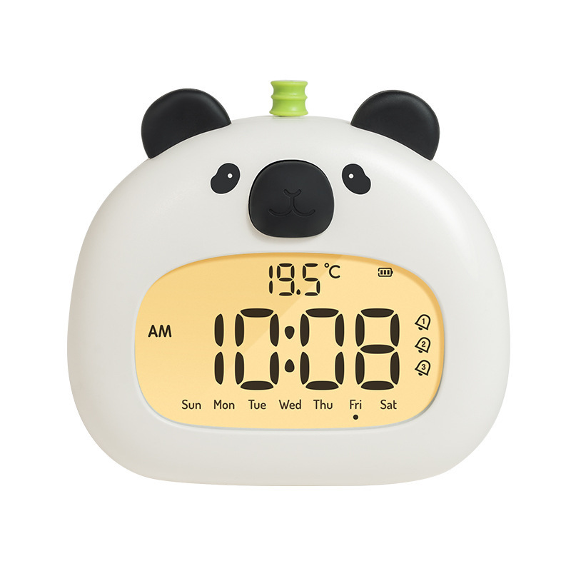 Cute Animal Digital Alarm Clock with Night Light Temperature Timer Panda