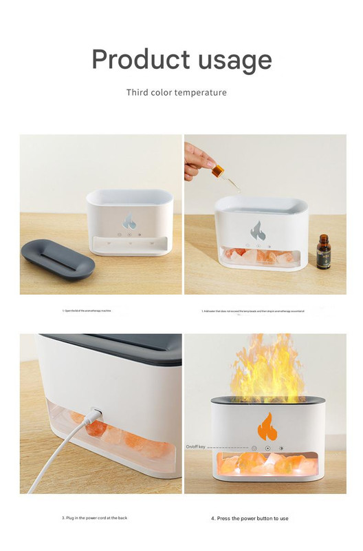 White Himalayan Salt Stone Flame Aroma Diffuser & Humidifier - Image 3