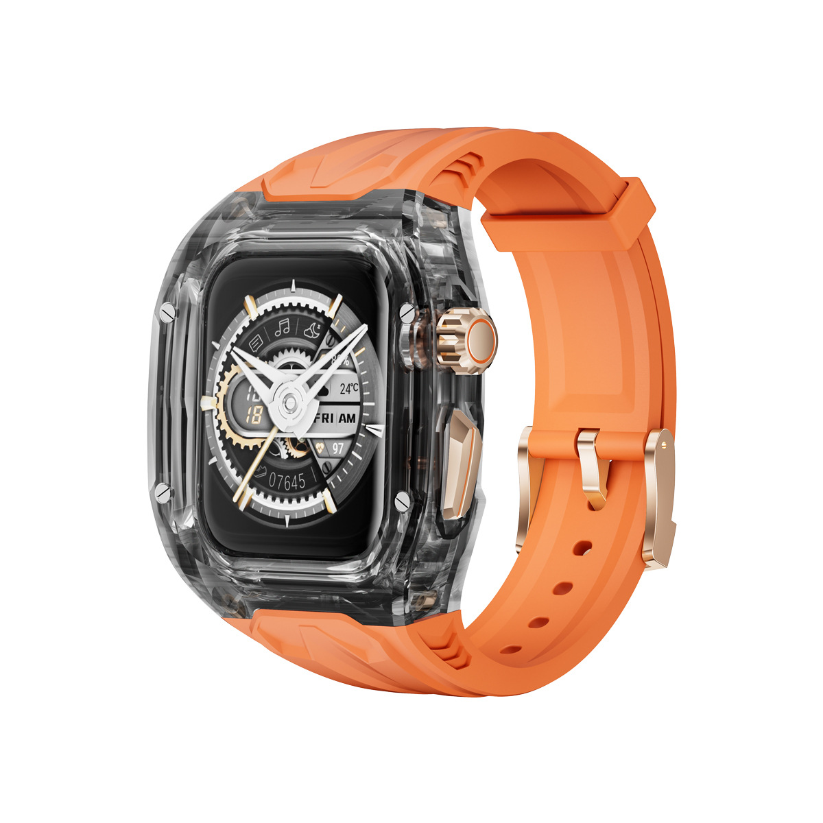 Transparent PC and TPU Sports Watch Strap and Case - Orange Transparent Black