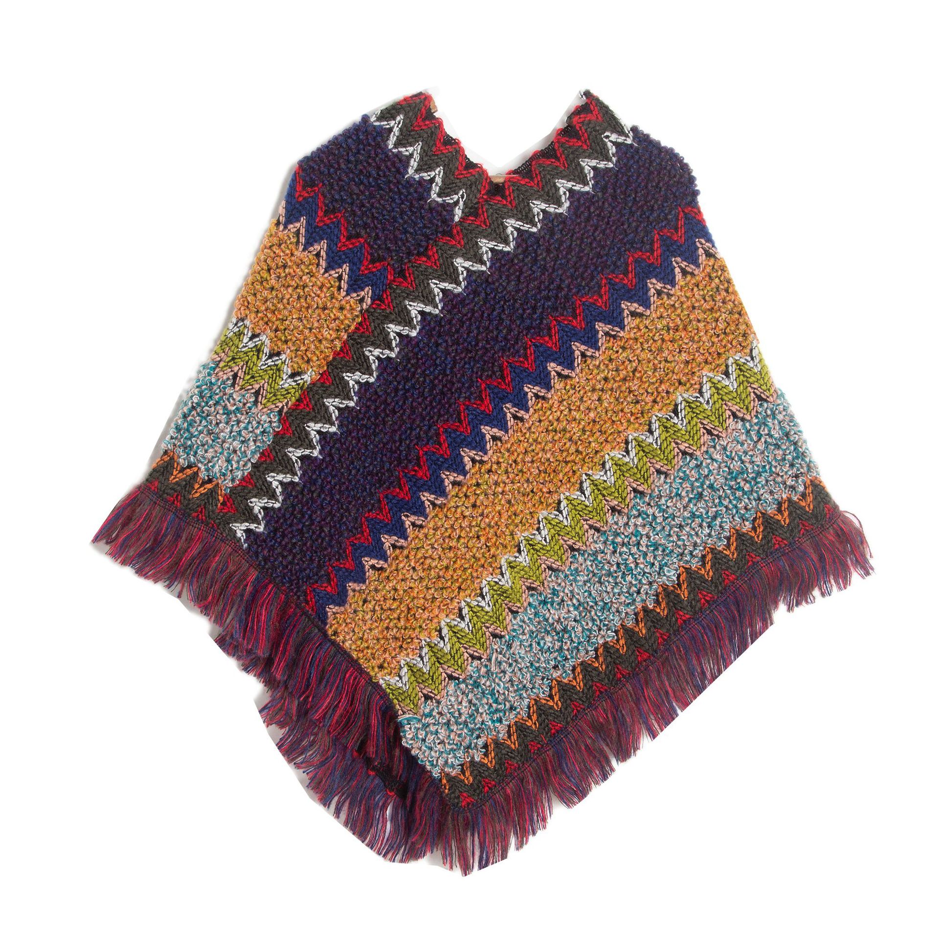 Purple Yellow Lightweight Chevron Knit Poncho Fringed Shawl