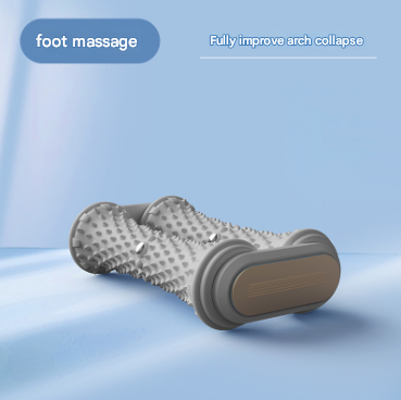 Grey Ergonomic Dual Foot Massage Roller Deep Tissue Relief for Plantar Fasciitis