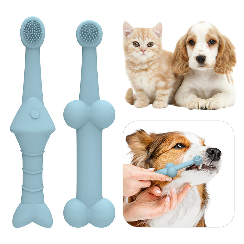 6x Blue Silicone Pet Toothbrush Fish And Bone Shape - Image 4