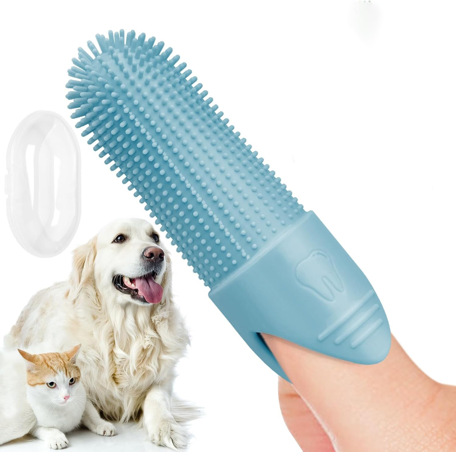 4 Pcs Blue Soft Silicone Pet Finger Toothbrush For Dental Care
