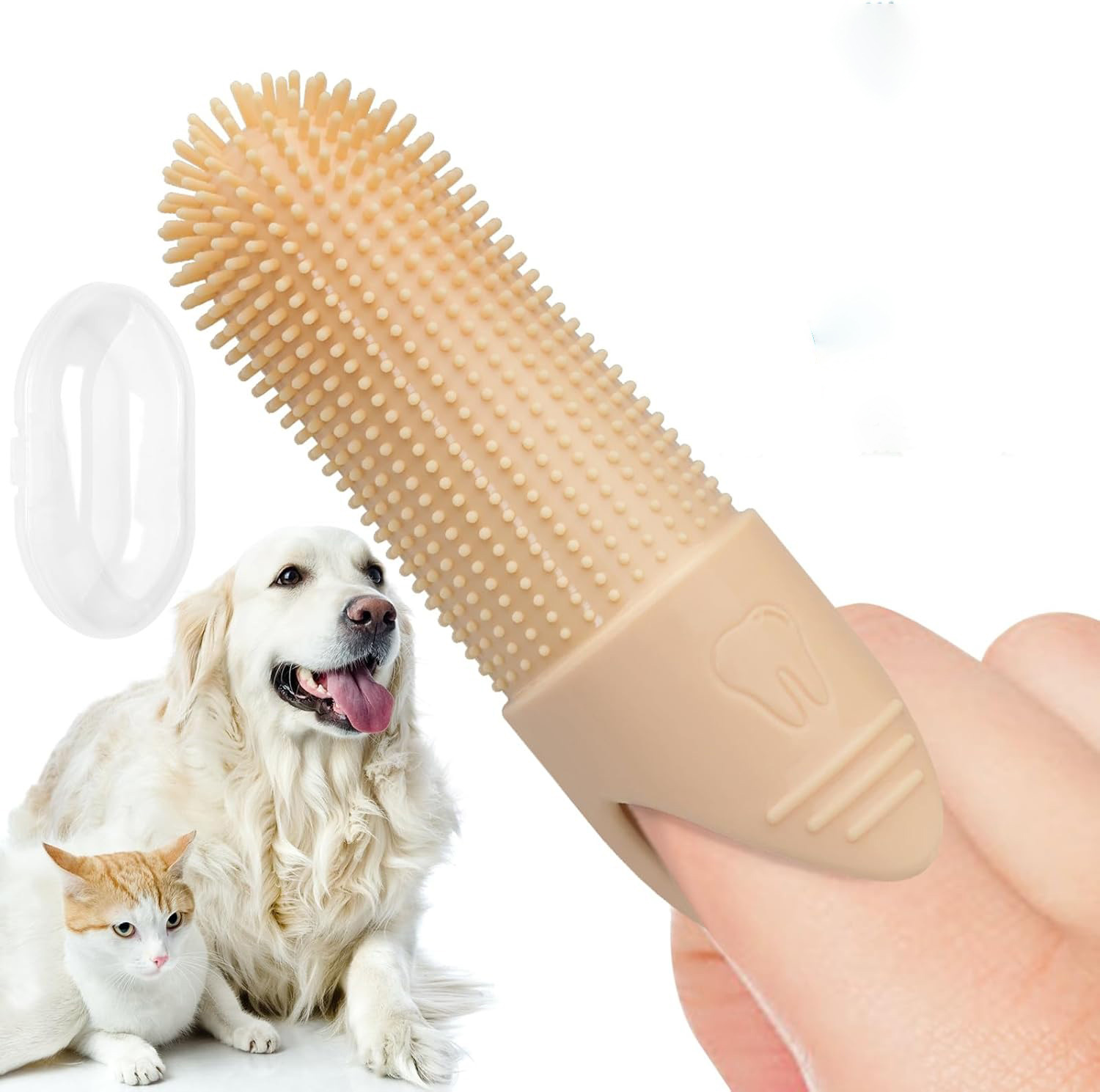 4 Pcs Beige Soft Silicone Pet Finger Toothbrush For Dental Care