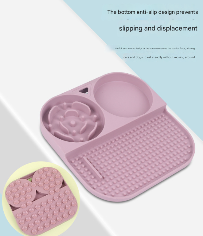 2 Pcs Blue 3-in-1 Silicone Non-Slip Pet Slow Feeder & Water Bowl - Image 4