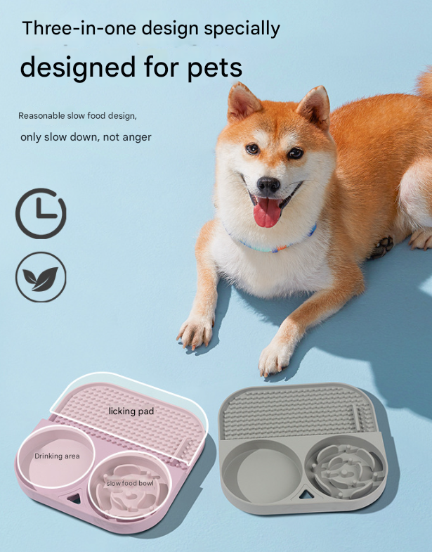 2 Pcs Green 3-in-1 Silicone Non-Slip Pet Slow Feeder & Water Bowl - Image 2