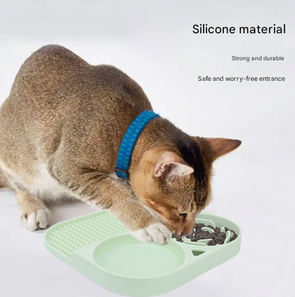 2 Pcs Green 3-in-1 Silicone Non-Slip Pet Slow Feeder & Water Bowl - Image 3