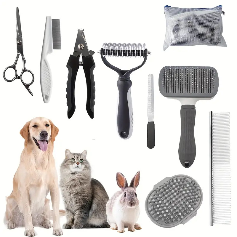 Grey Professional 9 Piece Pet Grooming Kit With Storage Bag