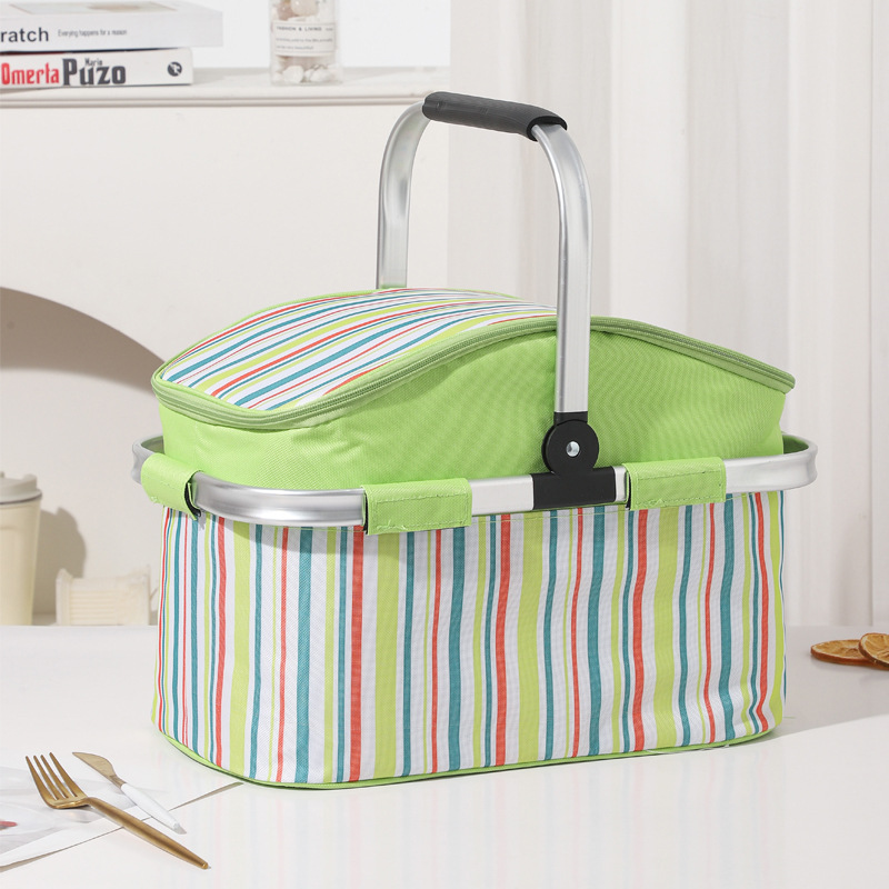 Green and Colored Stripes Large 27L Foldable Insulated Picnic Basket Cooler Bag