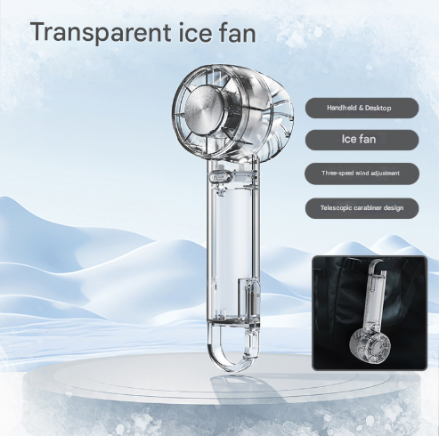 Transparent Black Portable Mini Cooling Fan with Semiconductor Ice Compress & USB-C
