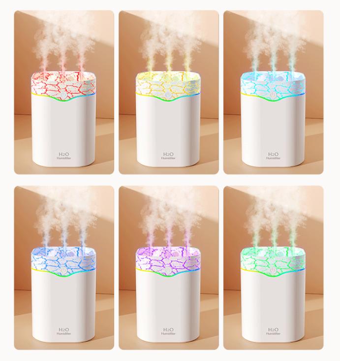 White Volcano Style 2L Cool Mist Humidifier with Triple Nozzle & RGB LED - Image 5