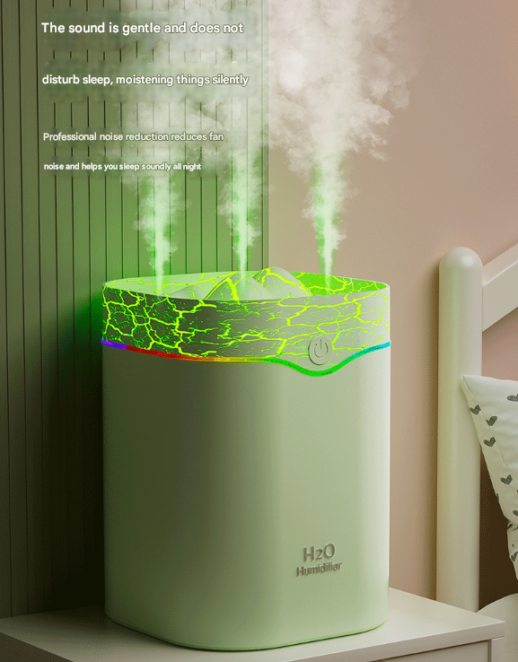 White Volcano Style 2L Cool Mist Humidifier with Triple Nozzle & RGB LED - Image 6