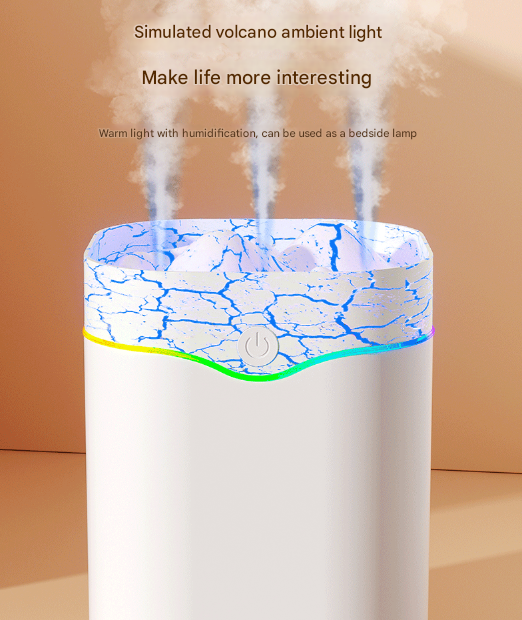 White Volcano Style 2L Cool Mist Humidifier with Triple Nozzle & RGB LED