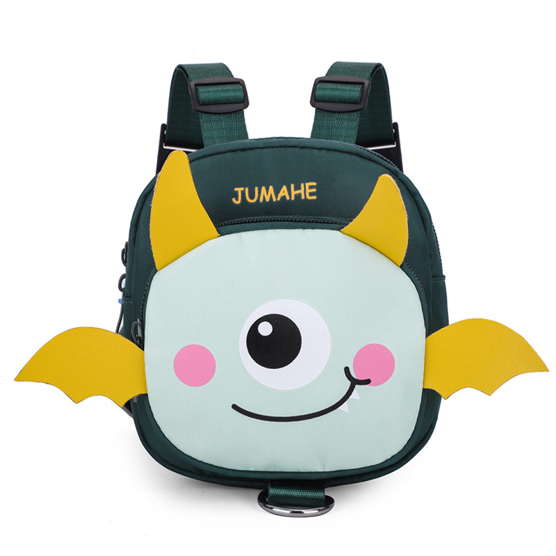 Dark Green Adorable Monster Small Dog & Cat Backpack Harness with Poop Bag Dispenser
