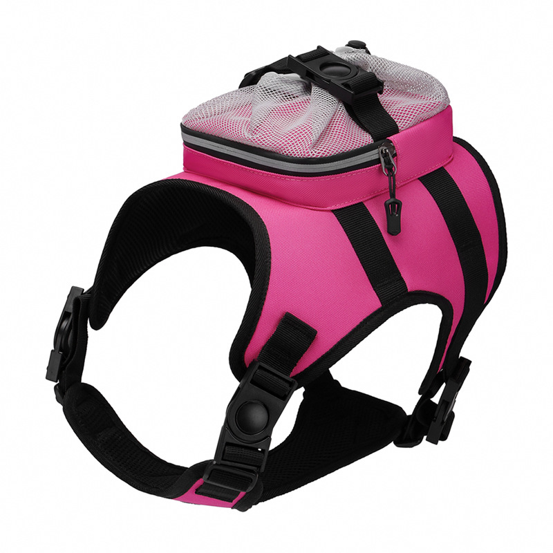 Size L Black and Pink Ultimate Dog Harness Vest with Backpack for Large Breeds