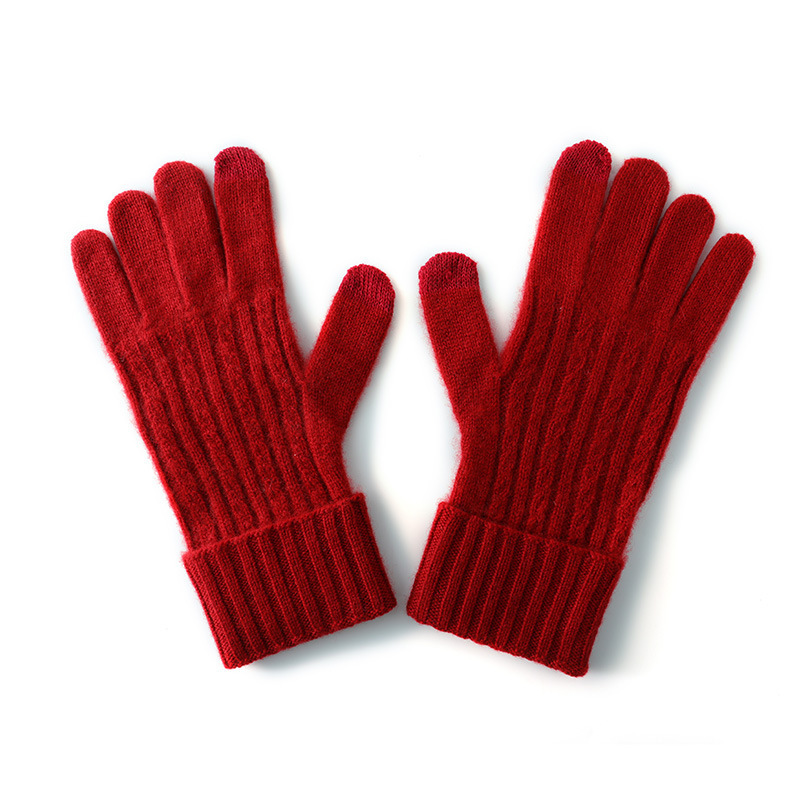 Red Unisex Touchscreen Ribbed Warm Cycling Gloves