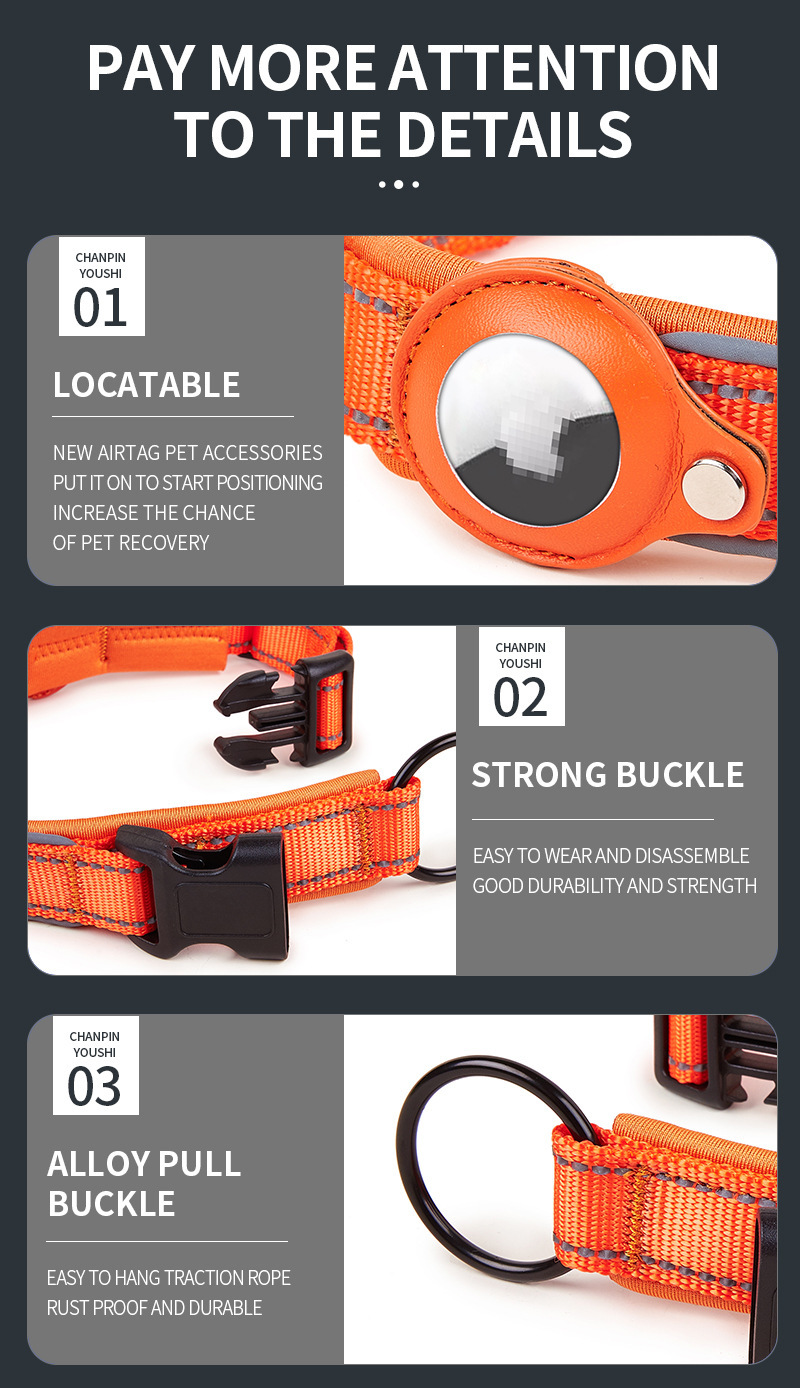 Size S Orange Reflective Anti-Lost Pet Collar for Apple AirTag - Image 8