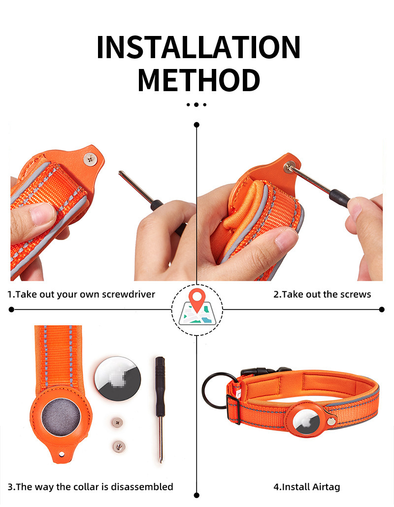 Size S Orange Reflective Anti-Lost Pet Collar for Apple AirTag - Image 10