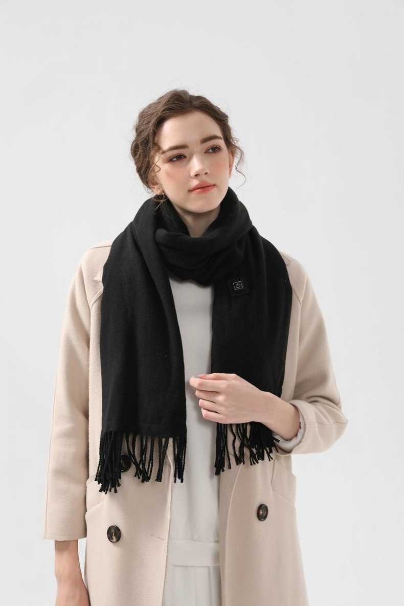 Black USB Electric Heated Scarf with 3-Level Winter Neck Warmer Settings