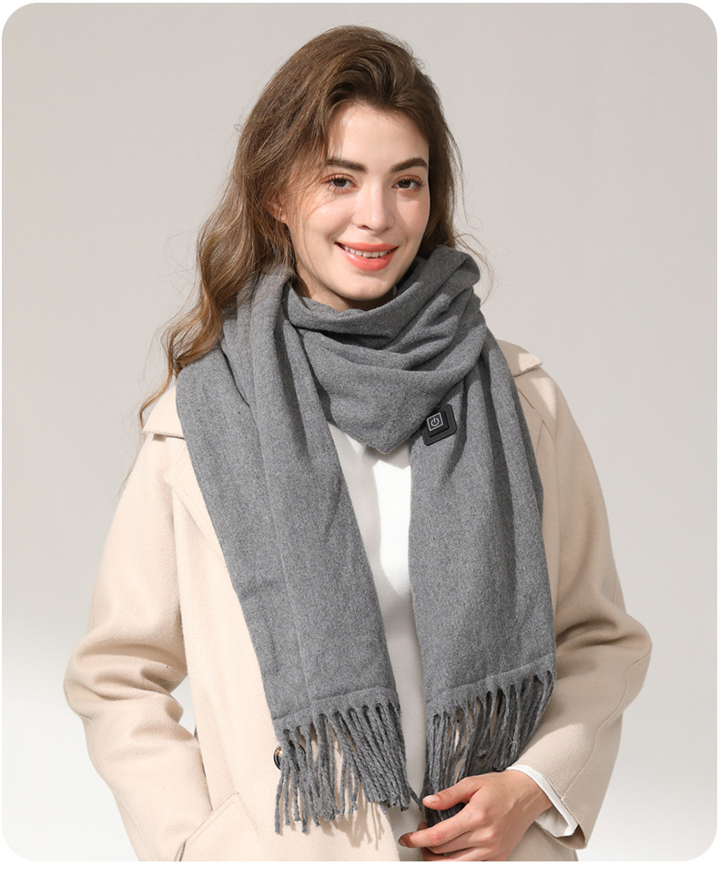 Grey USB Electric Heated Scarf with 3-Level Winter Neck Warmer Settings
