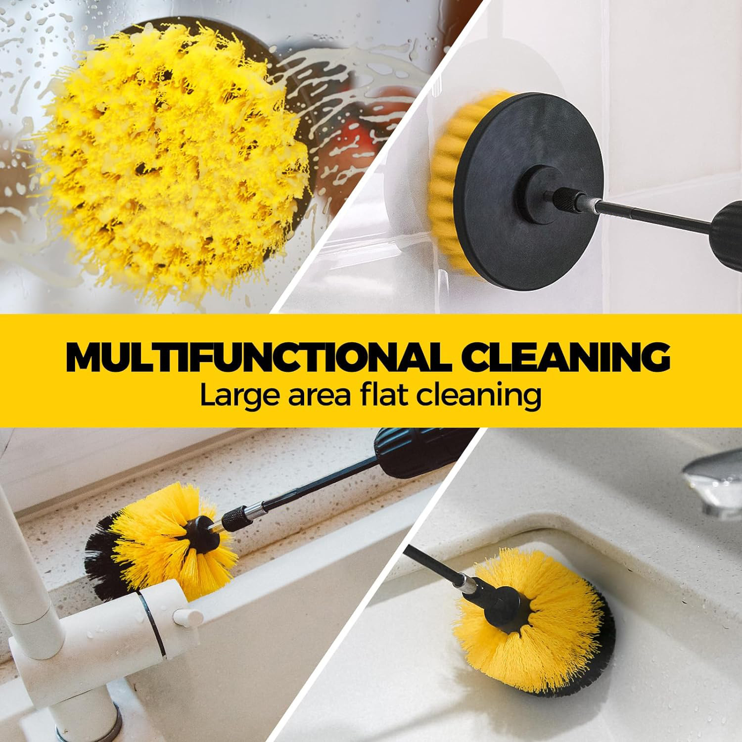 Yellow and Black Complete 7-Piece Drill Brush Power Scrubber Kit for General Cleaning - Image 2