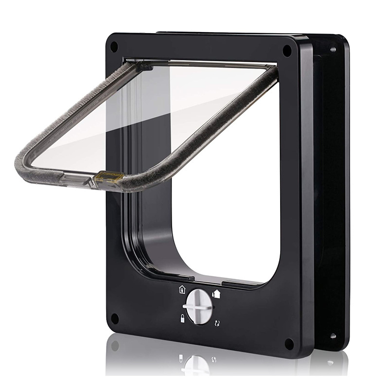 Size L Black 4-Way Locking Pet Flap Door Weatherproof