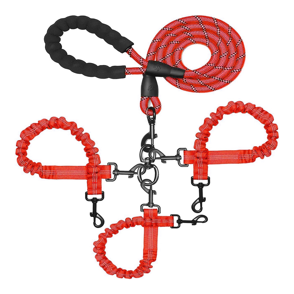 Red 3-in-1 Tangle-Free Dog Leash for 1-3 Dogs