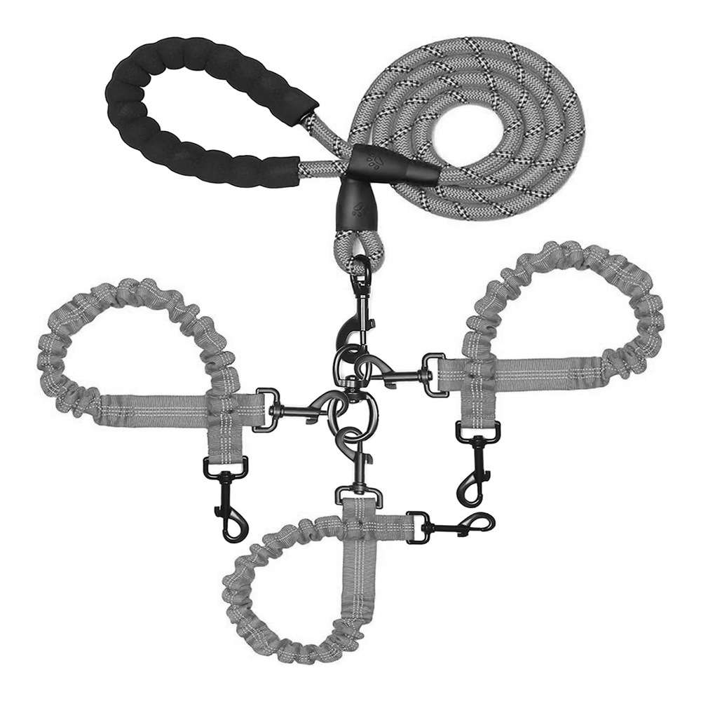 Grey 3-in-1 Tangle-Free Dog Leash for 1-3 Dogs