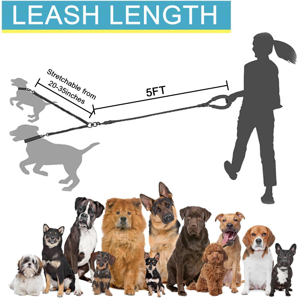 Grey 3-in-1 Tangle-Free Dog Leash for 1-3 Dogs - Image 2