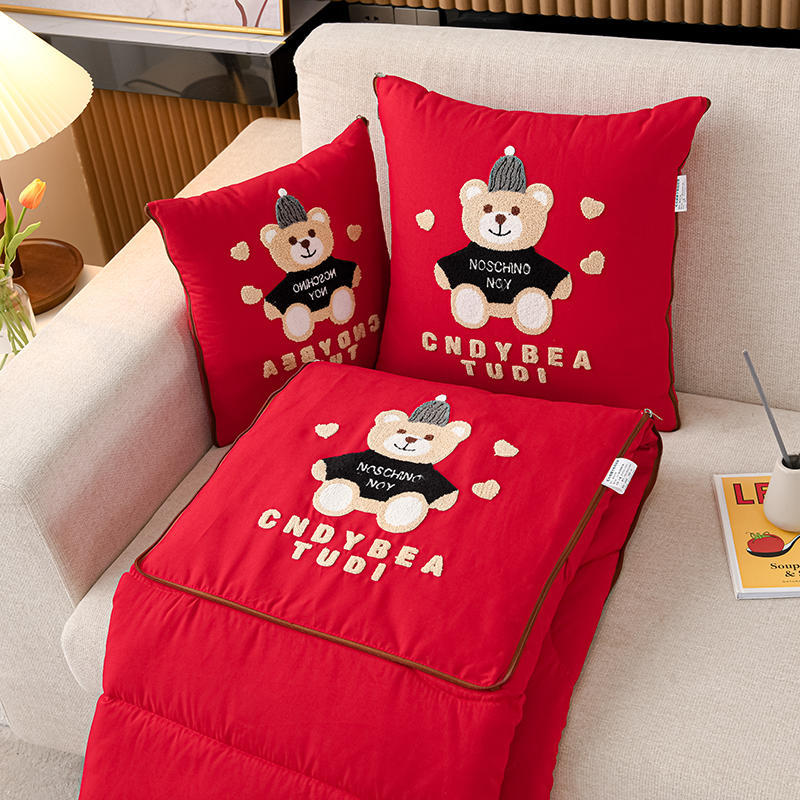 Red Cap Bear 2-in-1 Foldable Car Pillow Blanket