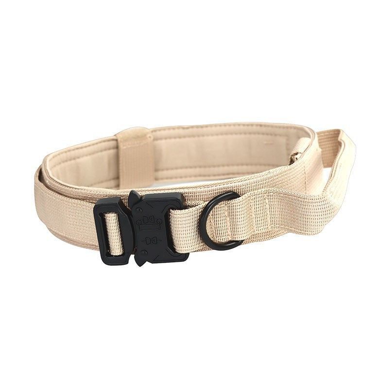 XL Khaki Tactical Heavy Duty Nylon Dog Collar for Medium & Large Dogs