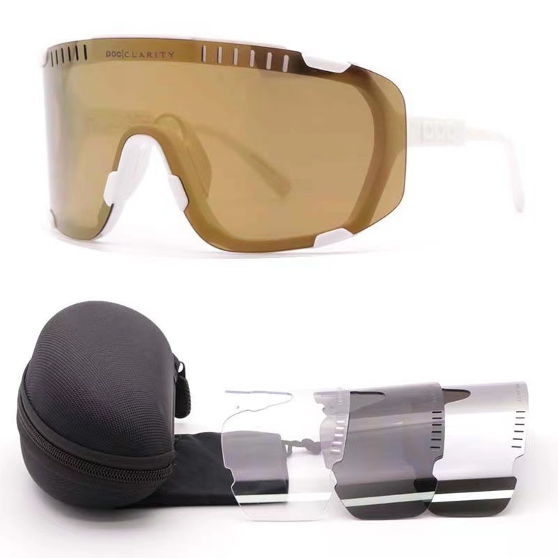 White Frame Tea Gold Tablet Oversized UV400 Shield Cycling Sunglasses for Road & MTB