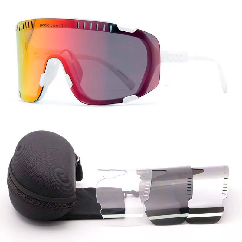 White Frame Red Tablet Oversized UV400 Shield Cycling Sunglasses for Road & MTB