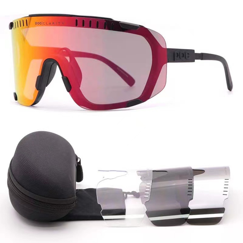 Black Frame Red Tablet Oversized Shield Cycling Sunglasses for Road & MTB