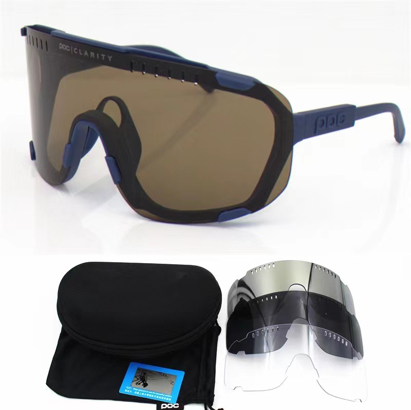 Dark Blue Frame Tea Chips Oversized Shield Cycling Sunglasses UV400