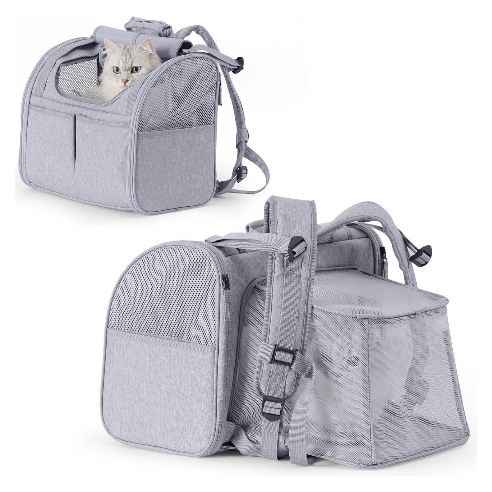 Grey Expandable Breathable Outdoor Large Space Cat & Dog Backpack Carrier