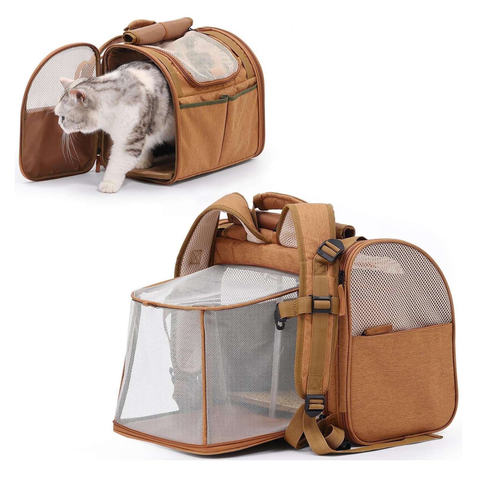 Brown Expandable Breathable Outdoor Large Space Cat & Dog Backpack Carrier