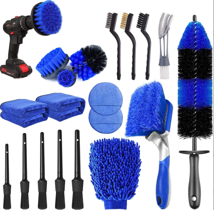 20-Piece Ultimate Car Detailing Kit with Drill Brushes and Polishing Pads