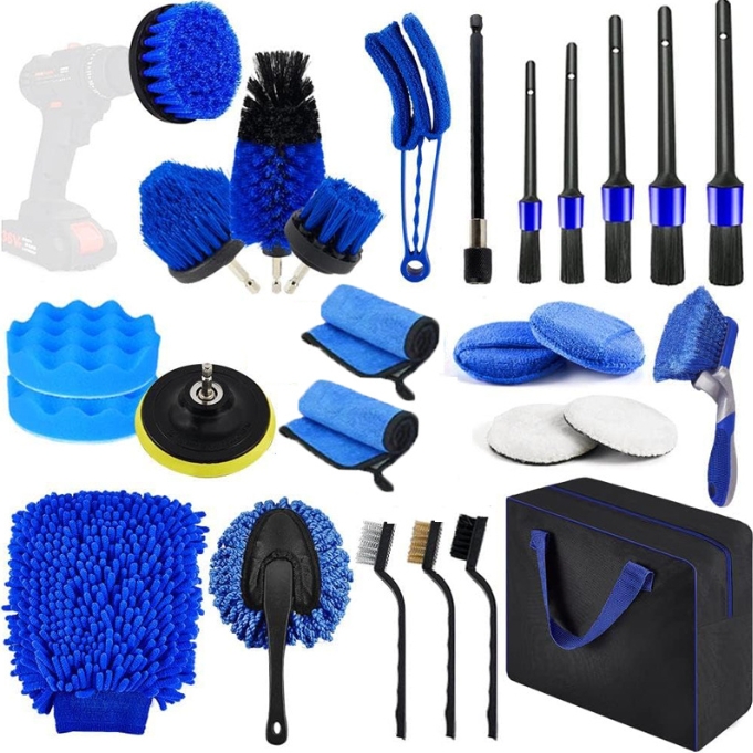 27-Piece Ultimate Car Detailing Kit with Drill Brushes and Polishing Pads