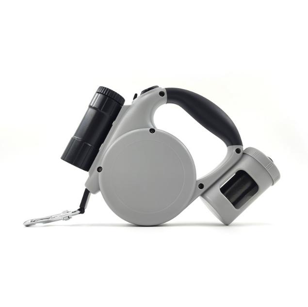 Grey 3-in-1 Retractable Dog Leash with LED Flashlight