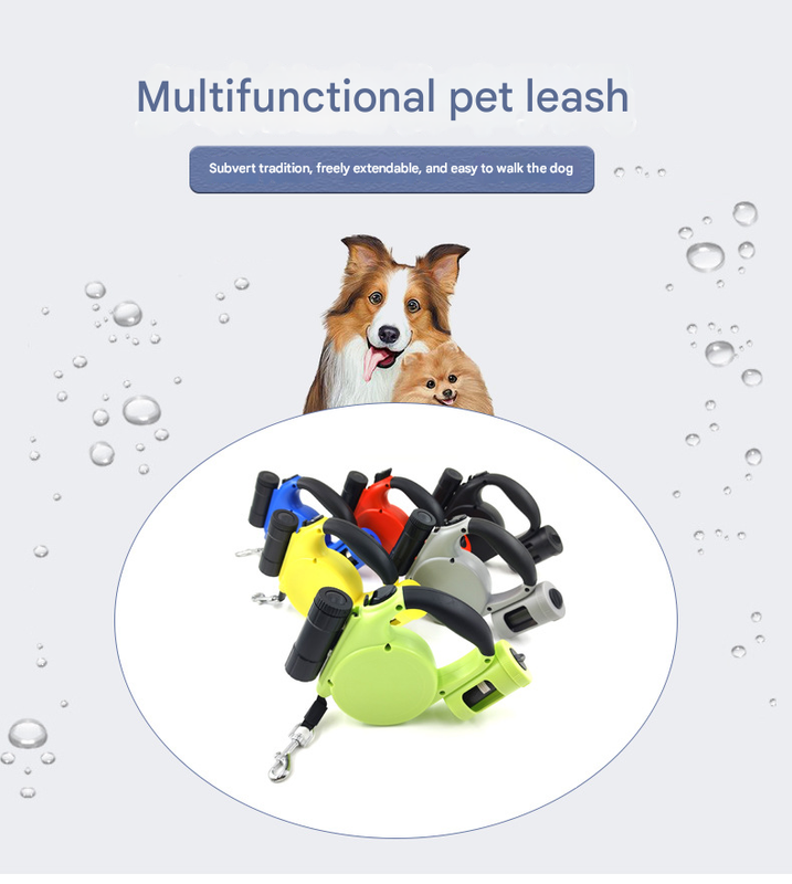 Grey 3-in-1 Retractable Dog Leash with LED Flashlight - Image 2