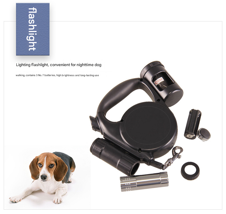 Grey 3-in-1 Retractable Dog Leash with LED Flashlight - Image 5