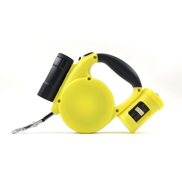 Yellow 3-in-1 Retractable Dog Leash with LED Flashlight