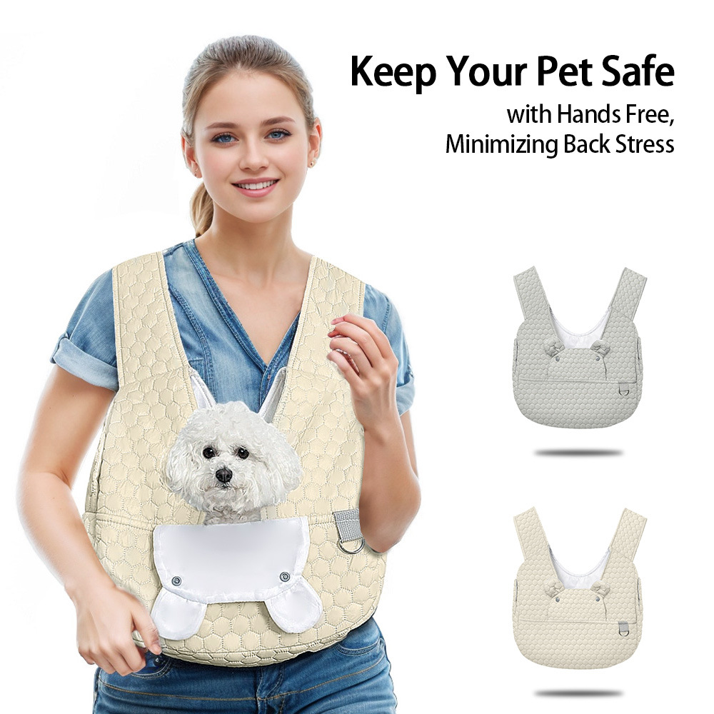 Khaki Hands-Free Quilted Pet Carrier Sling - Image 2