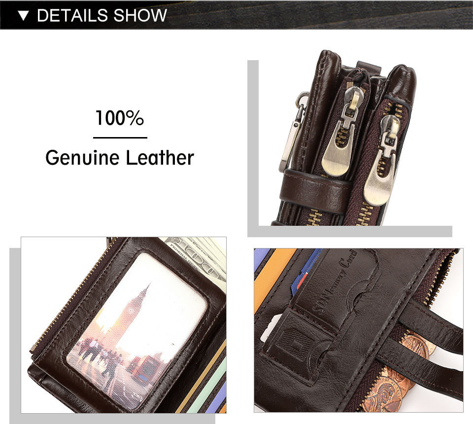 Brown Genuine Leather Mens RFID Trifold Wallet - Image 4