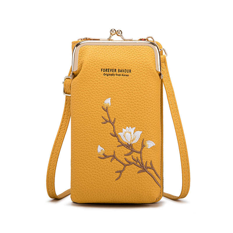 Yellow Embroidered Crossbody Phone Wallet