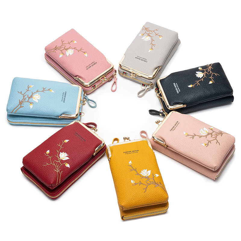 Yellow Embroidered Crossbody Phone Wallet - Image 3