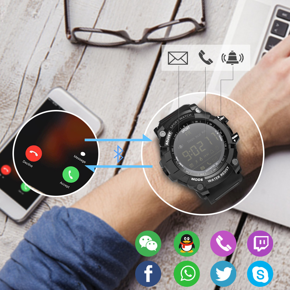 Rugged Sports Smartwatch with 50M Waterproof and Pedometer - Black Blue Text - Image 2