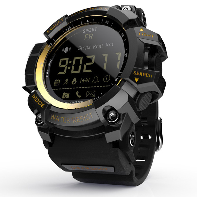Rugged Sports Smartwatch with 50M Waterproof and Pedometer - Black Gold Text