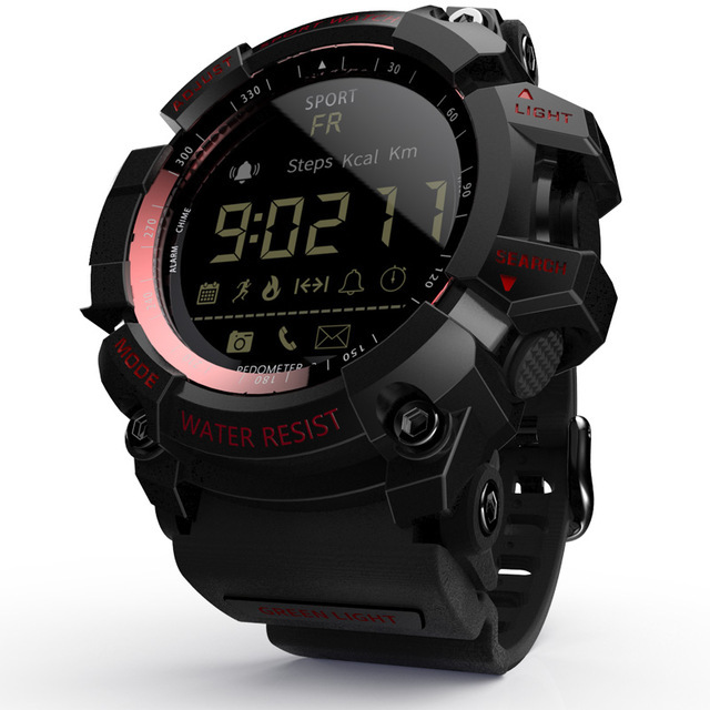 Rugged Sports Smartwatch with 50M Waterproof and Pedometer - Black Red Text